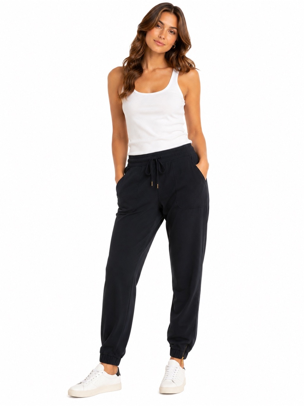 Zyia Active Jogger Pants Size L Gold Ankle Zippers Drawstring Athletic Pant